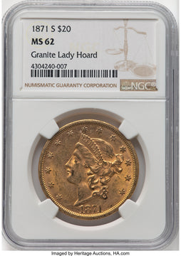 1871-S $20 Liberty Double Eagle NGC MS62