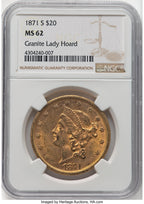 1871-S $20 Liberty Double Eagle NGC MS62