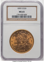 1895-S $20 Liberty Double Eagle NGC MS65