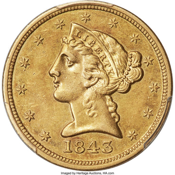 1843-O $5 Small Letters Liberty Half Eagle PCGS AU50