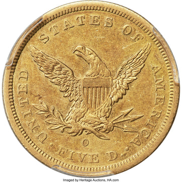 1843-O $5 Small Letters Liberty Half Eagle PCGS AU50