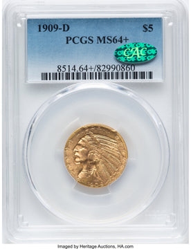 1909-D $5 CAC Indian Half Eagle PCGS MS64+