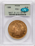 1900 $20 CAC Liberty Double Eagle PCGS MS61