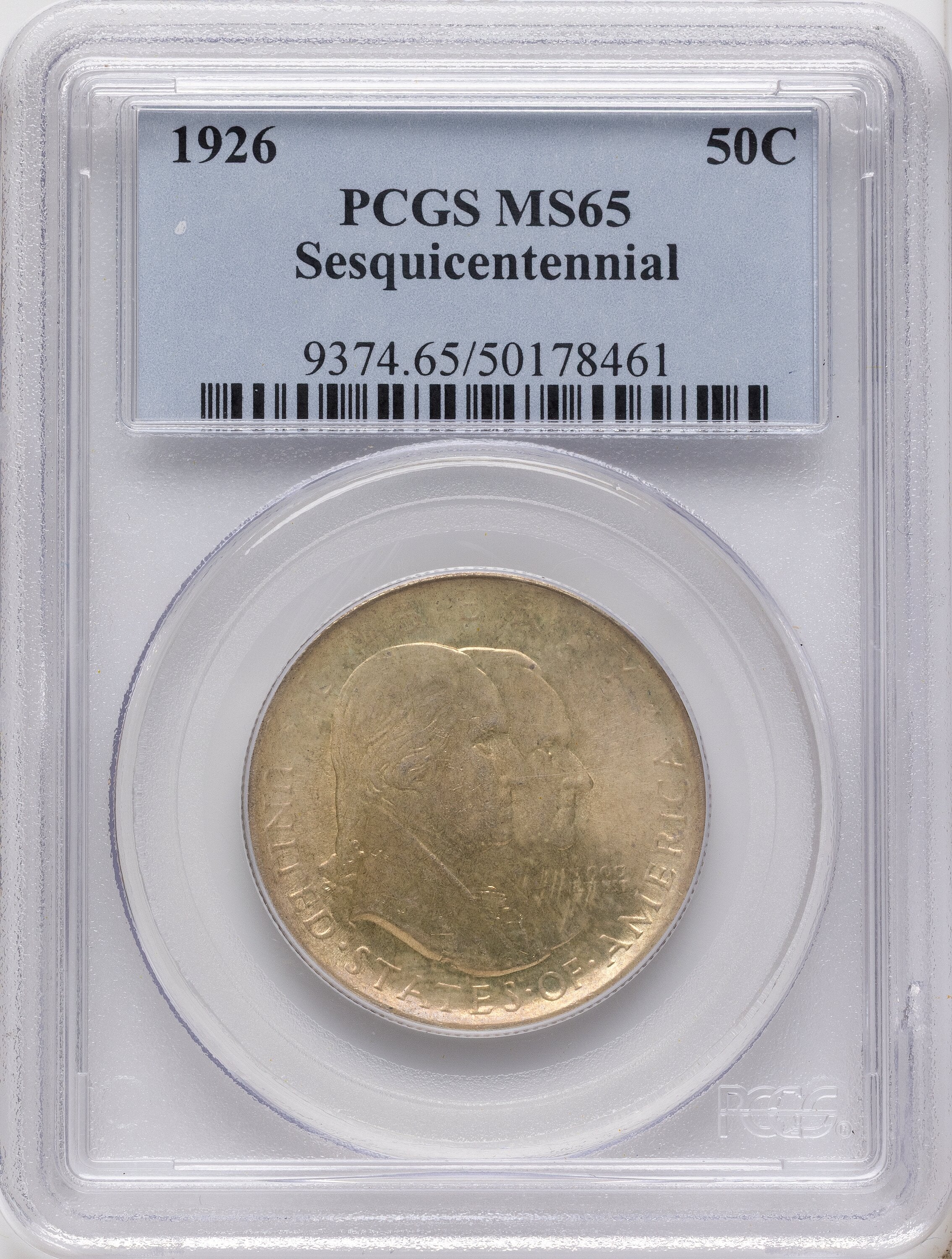 1926 50C Sesquicentennial Commemorative Silver PCGS MS65