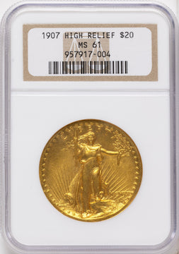 1907 $20 Wire Rim High Relief Double Eagle NGC MS61