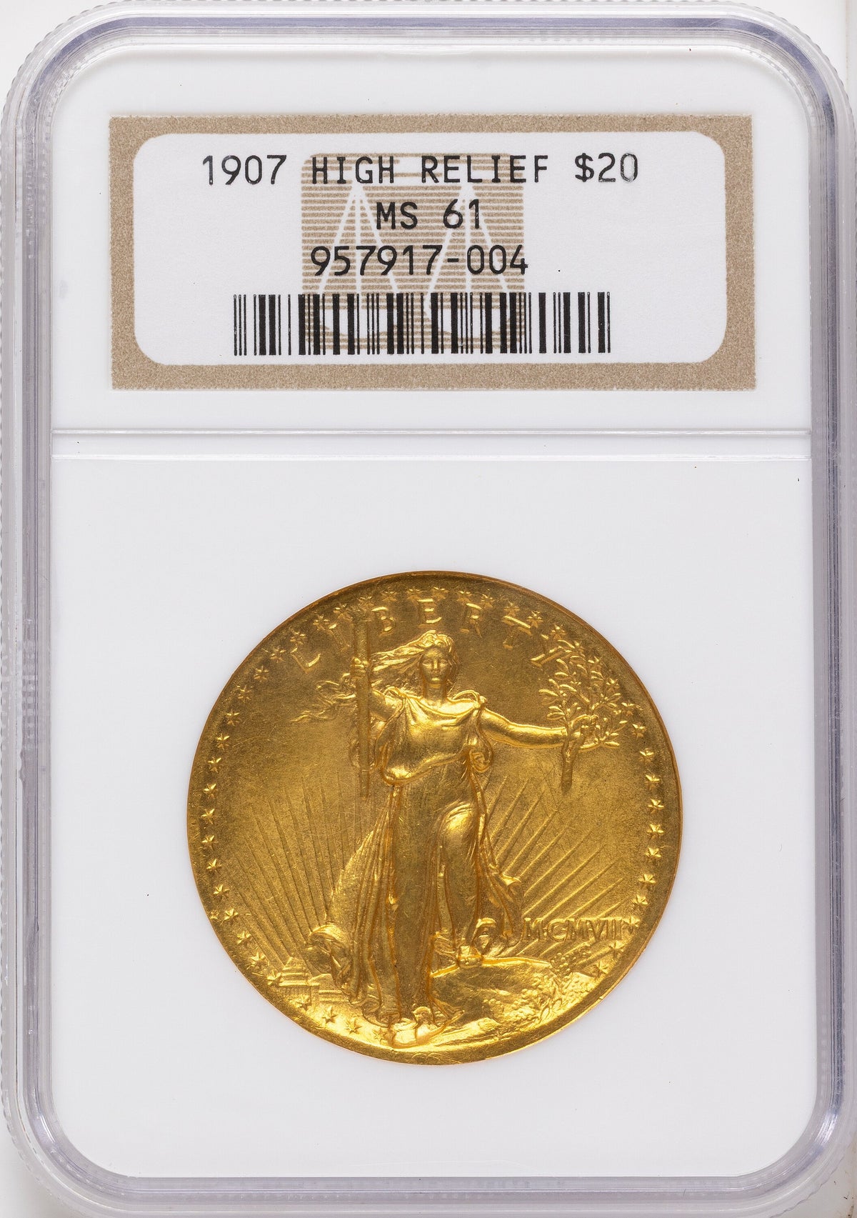 1907 $20 Wire Rim High Relief Double Eagle NGC MS61