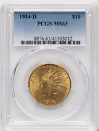 1914-D $10 Blue Gradient Indian Eagle PCGS MS63