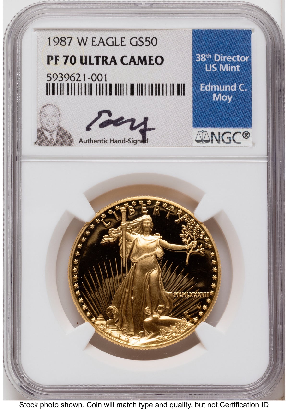 1987-W Proof Gold Eagle 1 oz NGC PF70 Ed Moy