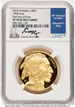2019-W Proof Gold Buffalo 1 oz FDI NGC PF70 Ed Moy