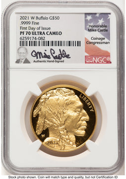 2021-W Proof Gold Buffalo 1 oz FDI Mike Castle NGC PF70