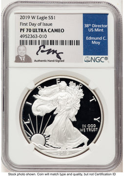 2019-W Proof Silver Eagle 1 oz FDI NGC PF70 Ed Moy
