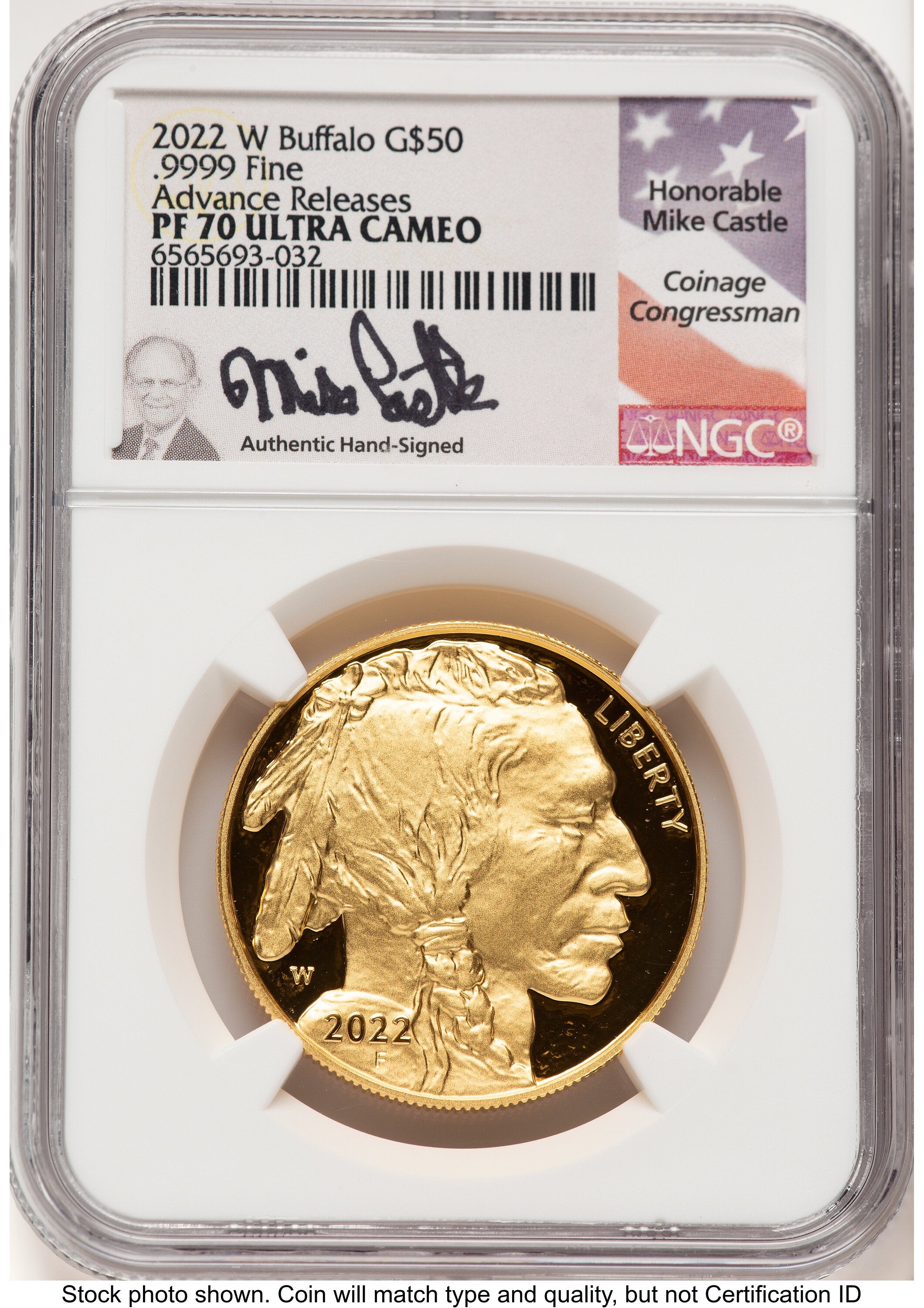 2022-W Proof Gold Buffalo 1 oz AR Mike Castle NGC PF70