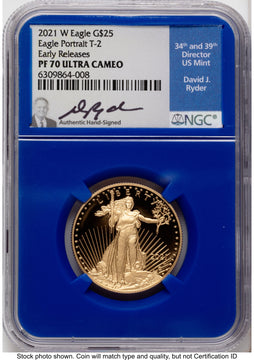 2021-W Type 2 Proof Gold Eagle 1/2 oz ER David Ryder Blue Core NGC PF70