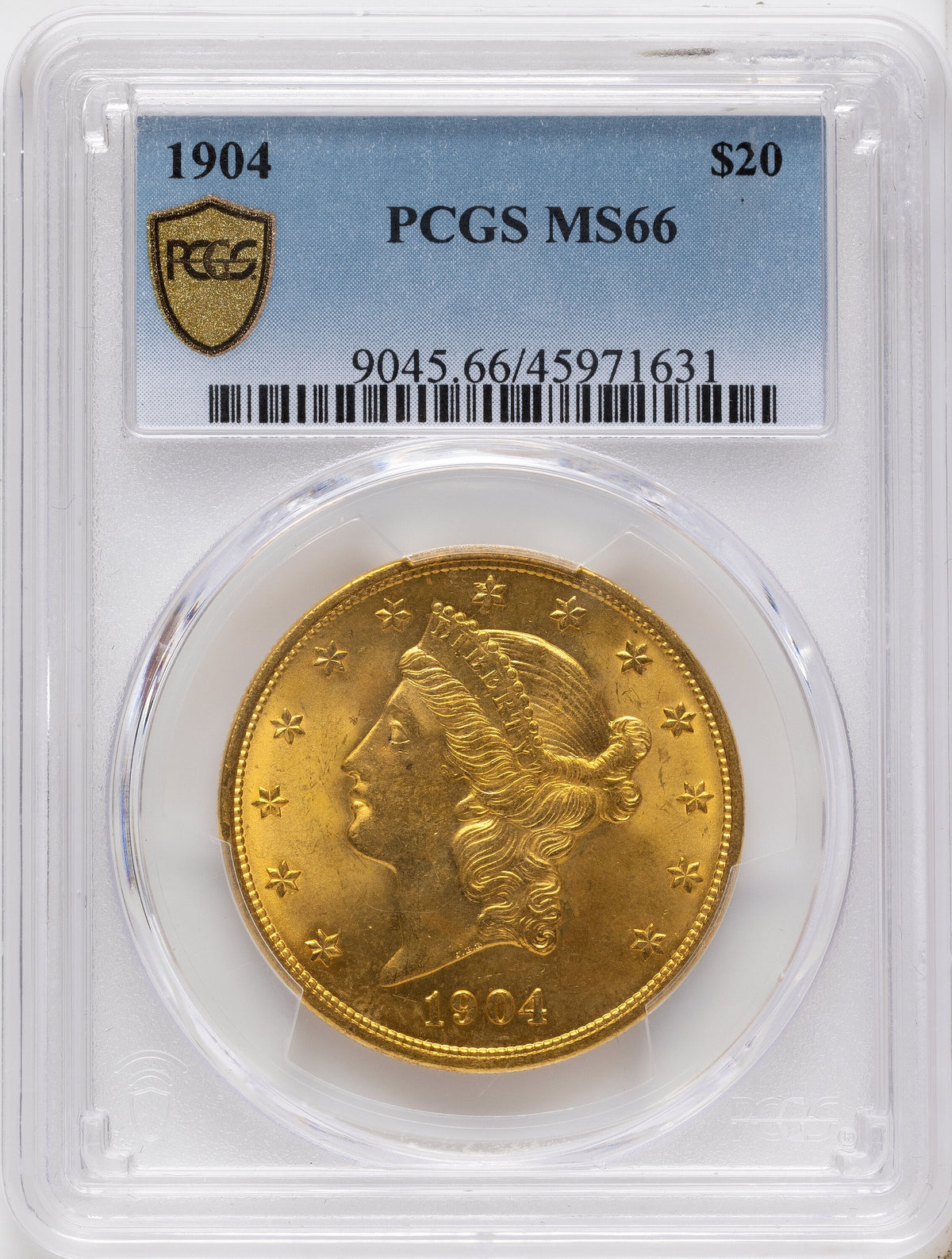 1904 $20 Liberty Blue Gradient Liberty Double Eagle PCGS MS66