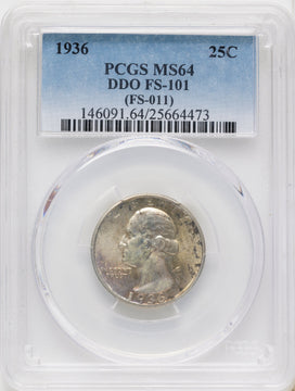 1936 25C FS-101 Washington Quarter PCGS MS64