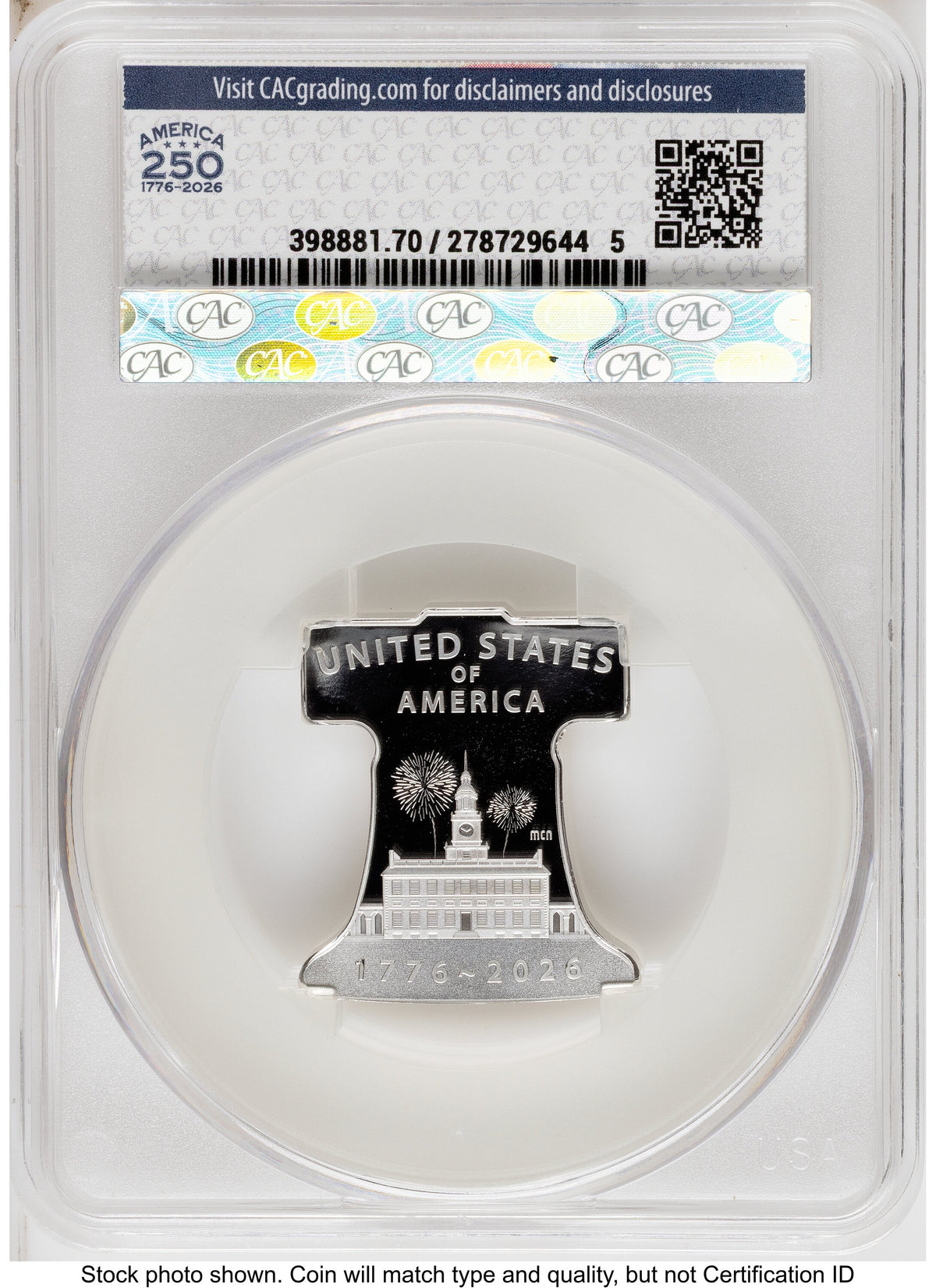 2026-P Freedom Ringing Liberty Bell 1/2 oz Silver Medal First Day of Delivery America 250 Flag Label CACG MS70