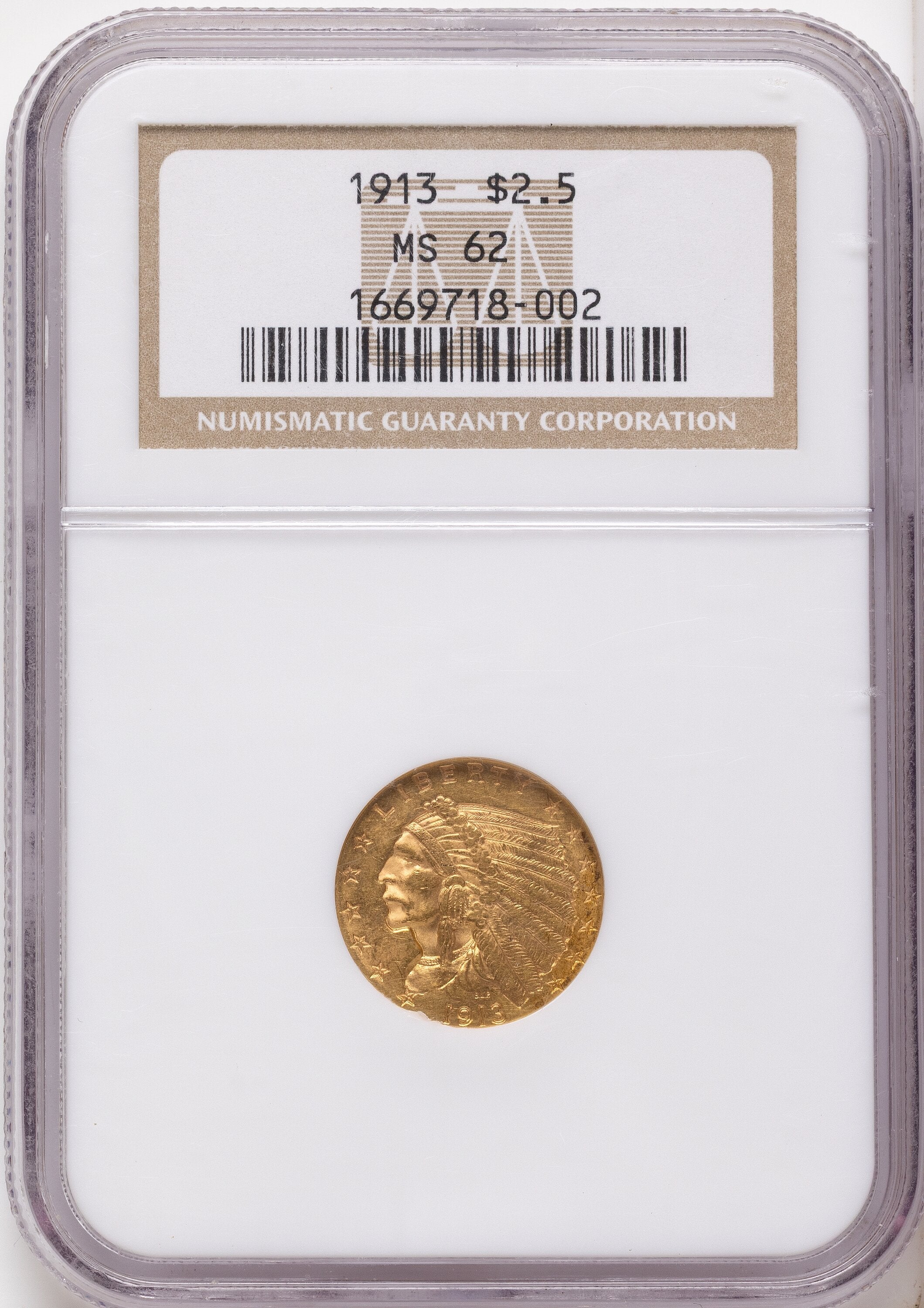 1913 $2.50 Indian Quarter Eagle NGC MS62