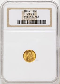 1853 G$1 Gold Dollar NGC MS64