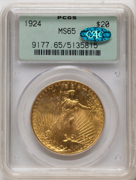1924 $20 Saint CAC Saint-Gaudens Double Eagle PCGS MS65