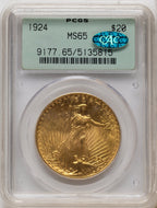 1924 $20 Saint CAC Saint-Gaudens Double Eagle PCGS MS65