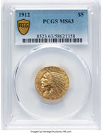 1912 $5 Indian Half Eagle PCGS MS63