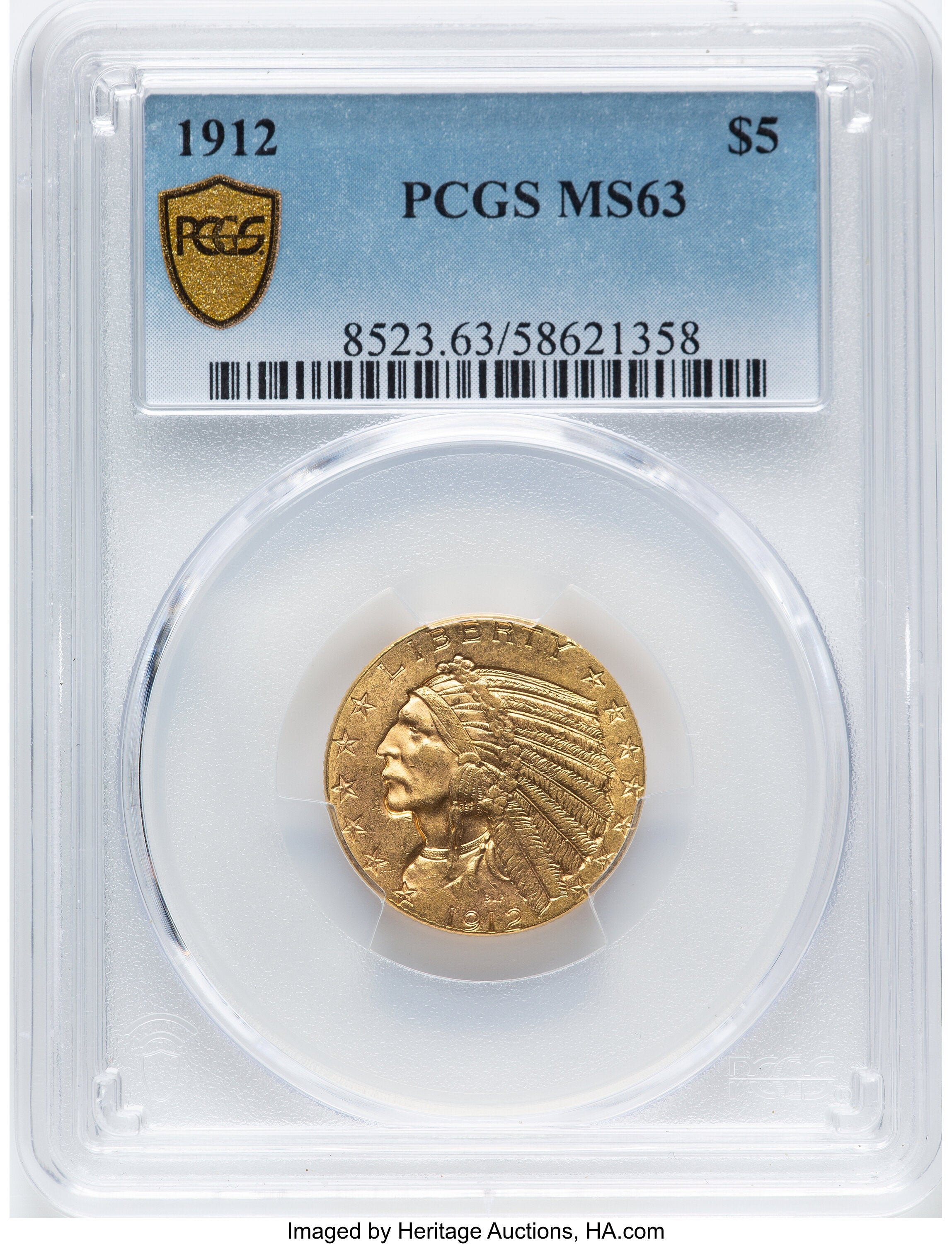 1912 $5 Indian Half Eagle PCGS MS63