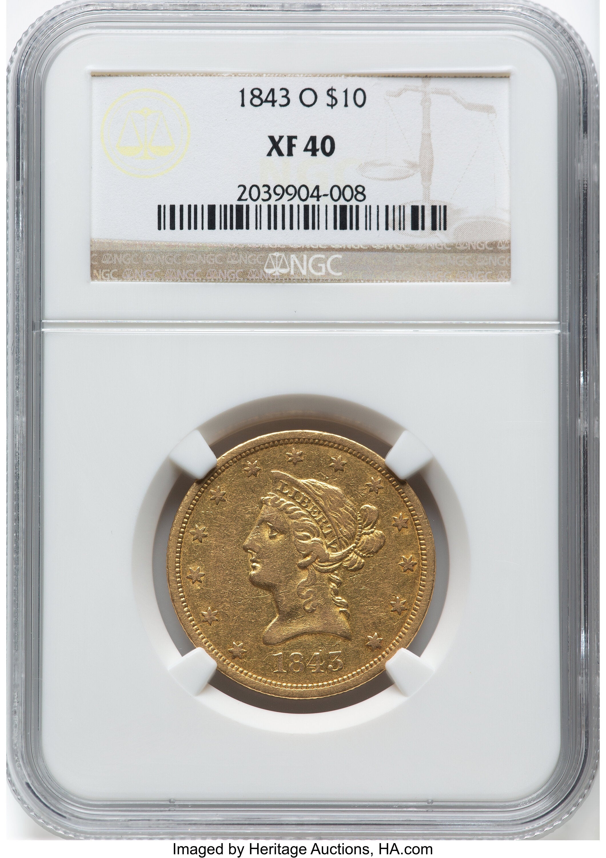 1843-O $10 Liberty Eagle NGC XF40