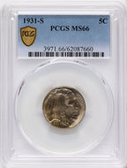 1931-S 5C Buffalo Nickel PCGS MS66
