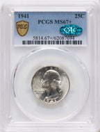 1941 25C CAC Washington Quarter PCGS MS67+
