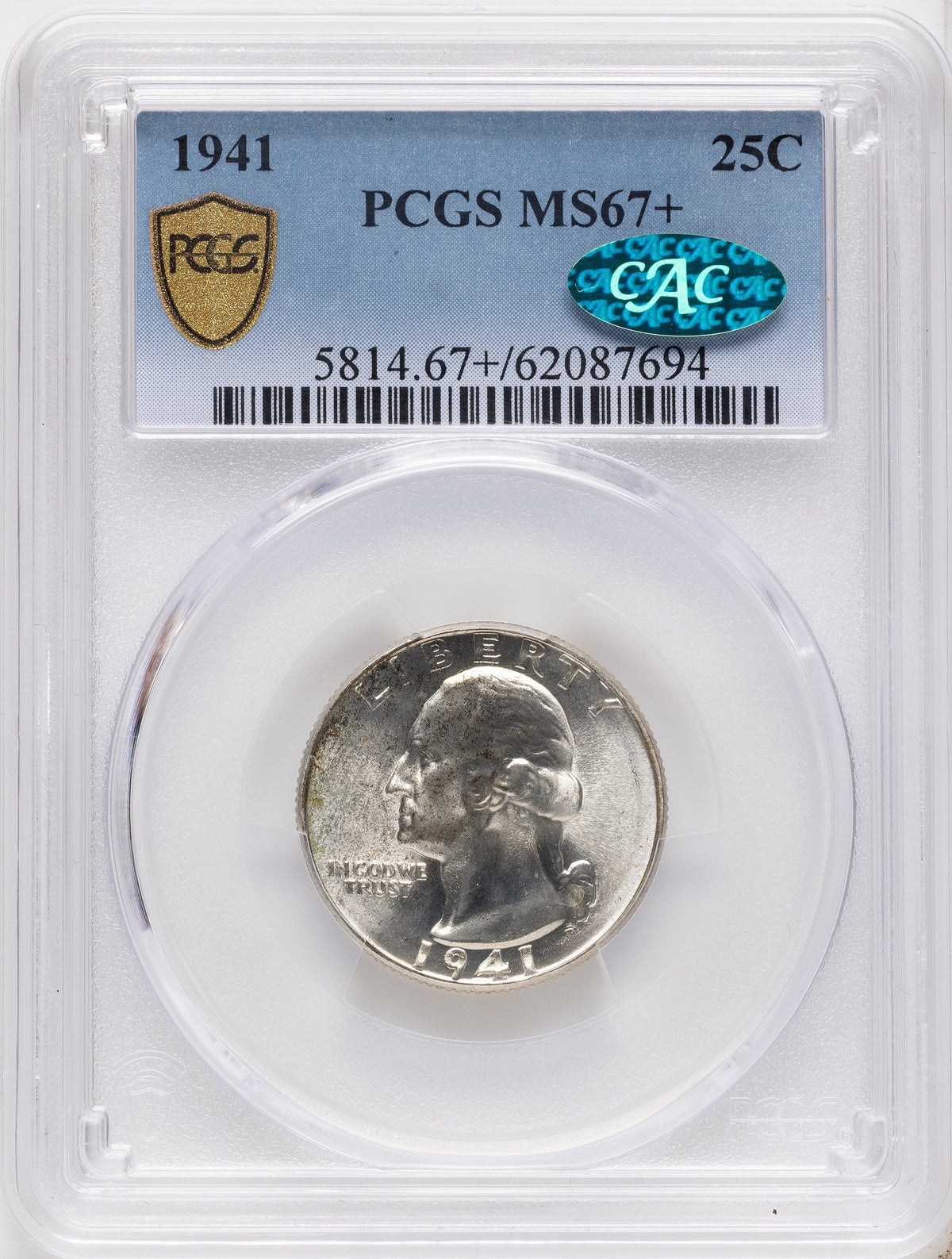 1941 25C CAC Washington Quarter PCGS MS67+