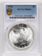 1922 Peace Dollar PCGS MS66+