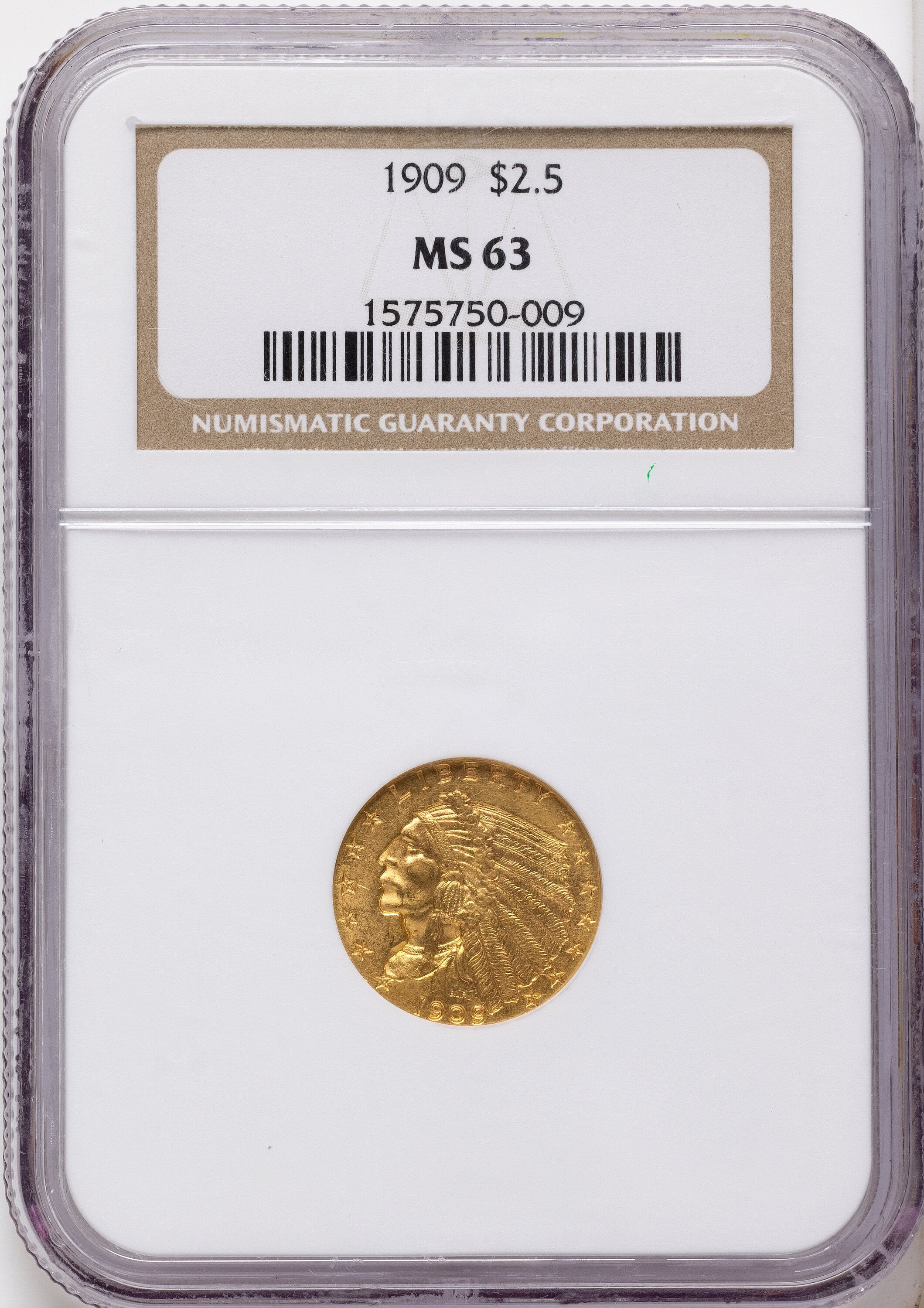 1909 $2.50 Indian Quarter Eagle NGC MS63