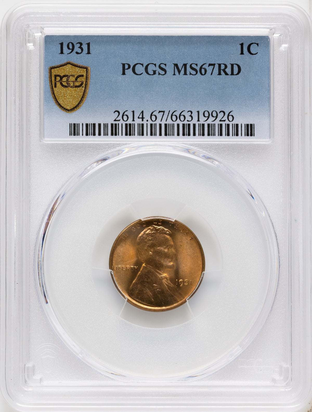 1931 1C RD Lincoln Cent PCGS MS67