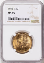 1932 $10 Brown Label Indian Eagle NGC MS65