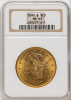 1897-S $20 Brown Label Liberty Double Eagle NGC MS63
