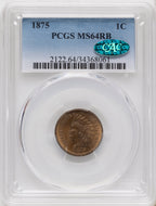 1875 1C RB CAC Indian Cent PCGS MS64