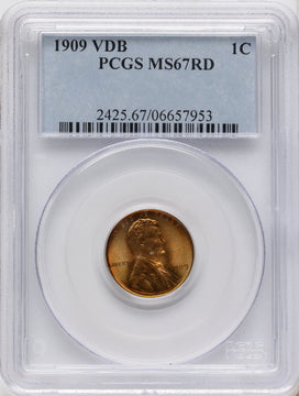 1909 1C VDB RD Lincoln Cent PCGS MS67