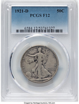 1921-D 50C Walking Liberty Half Dollar PCGS F12
