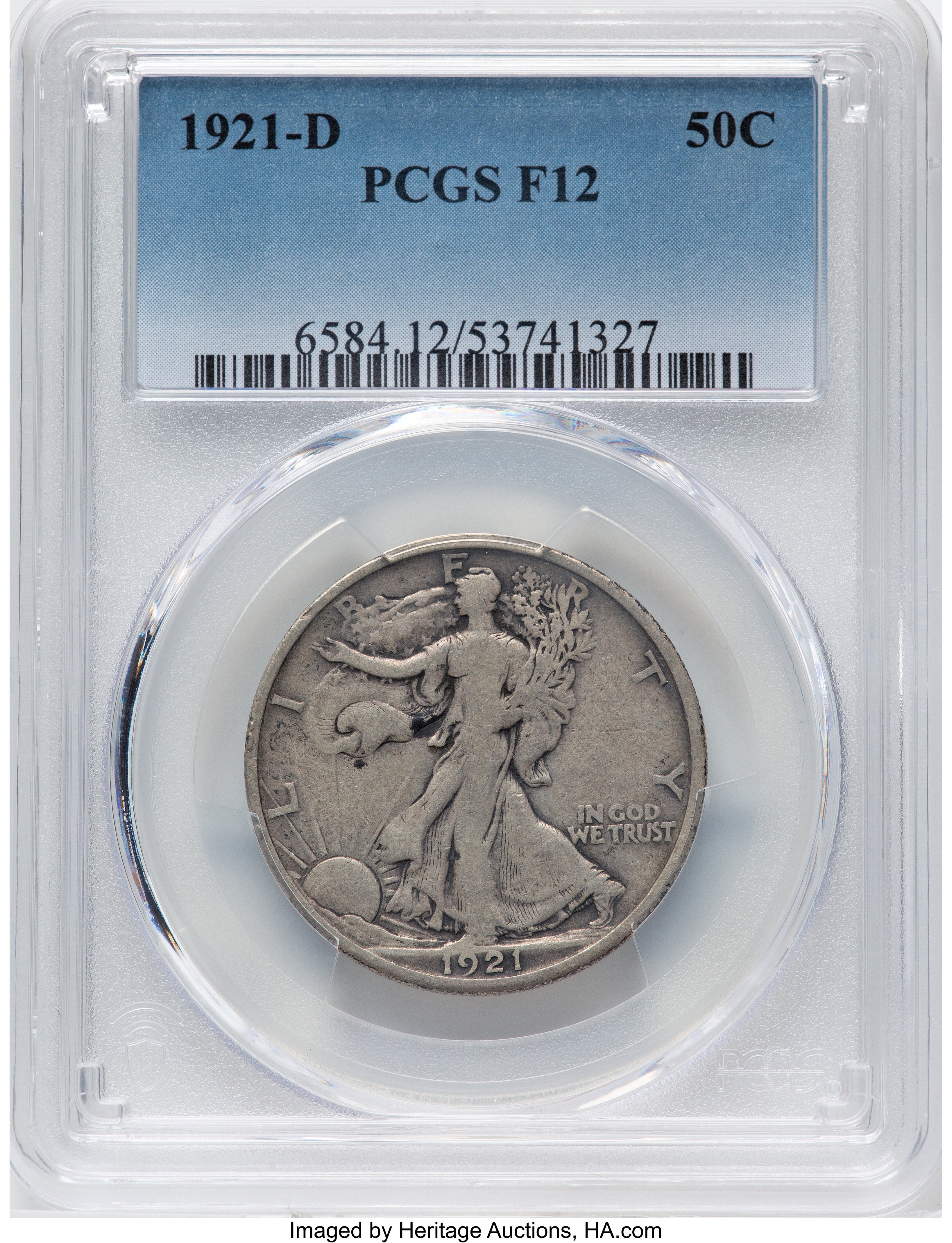 1921-D 50C Walking Liberty Half Dollar PCGS F12
