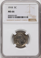 1918 5C Buffalo Nickel NGC MS66