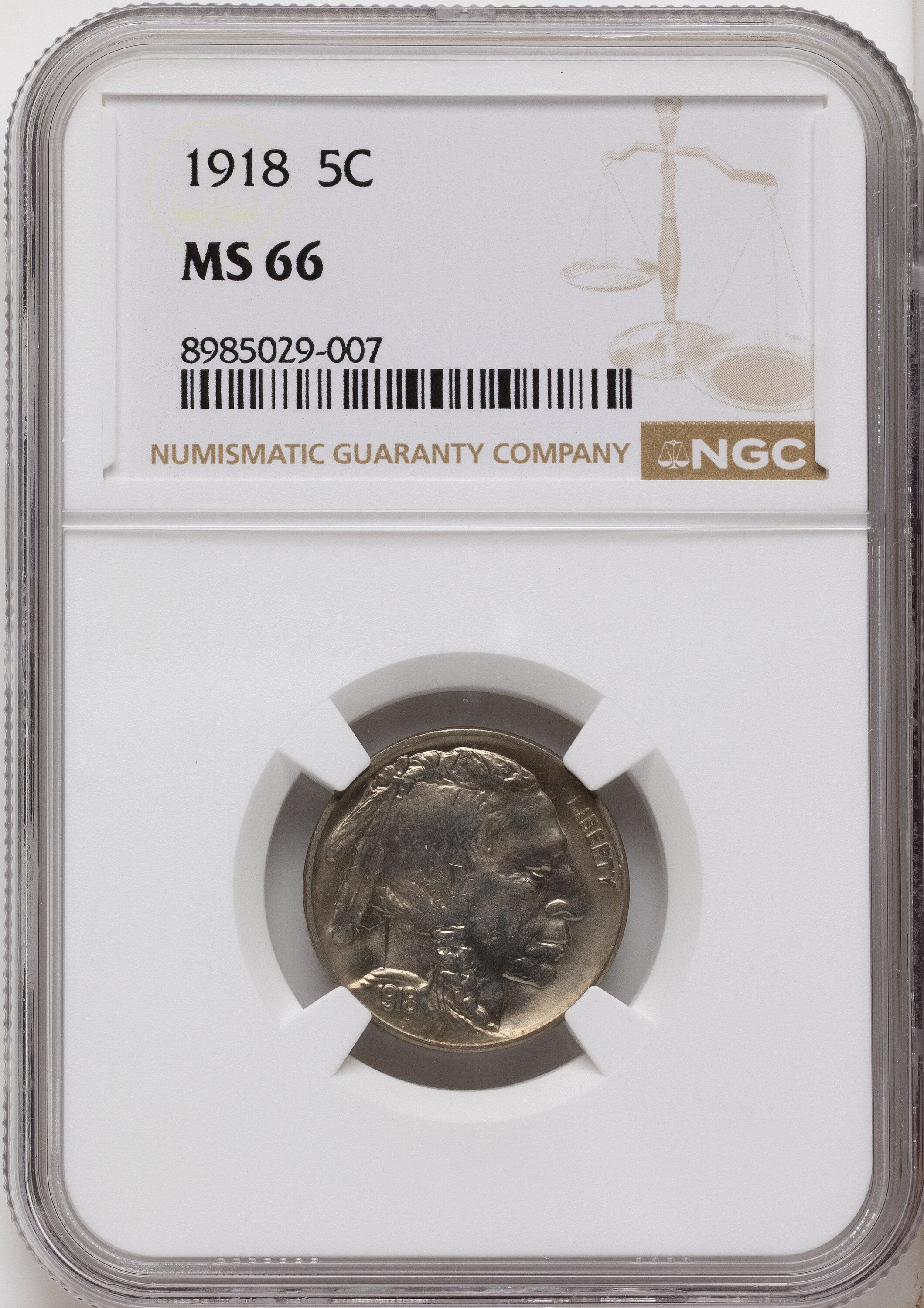 1918 5C Buffalo Nickel NGC MS66