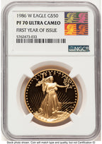 1986-W Proof Gold Eagle 1 oz Reagan Bust Art First Year of Issue NGC PF70
