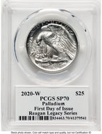 2020-W Palladium Eagle 1 oz Burnished FDI Reagan Legacy Series Michael Reagan PCGS MS70