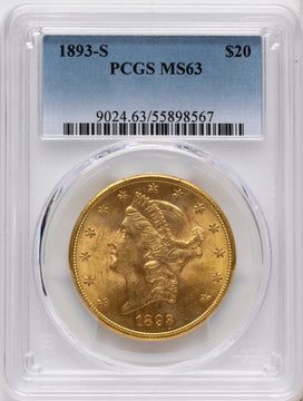 1893-S $20 Liberty Double Eagle PCGS MS63