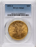 1893-S $20 Liberty Double Eagle PCGS MS63