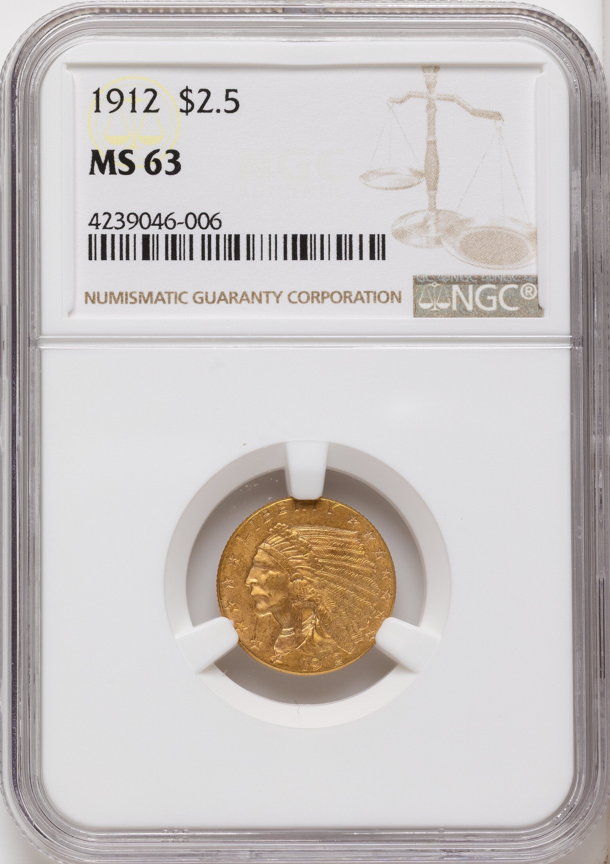1912 $2.50 Indian Quarter Eagle NGC MS63