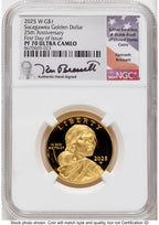 2025-W 1/2 oz Proof Gold Sacagawea 25th Anniversary FDI Kenneth Bressett Portrait NGC PF70