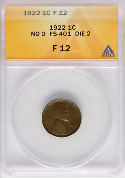 1922 No D Weak Reverse BN Lincoln Cent ANACS F12