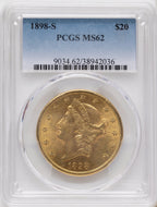 1898-S $20 Liberty Double Eagle PCGS MS62