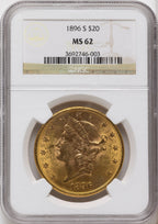 1896-S $20 Liberty Double Eagle NGC MS62